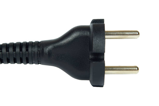 istock Black power plug, electric connector with cable. Isolated on white backgorund 926807488