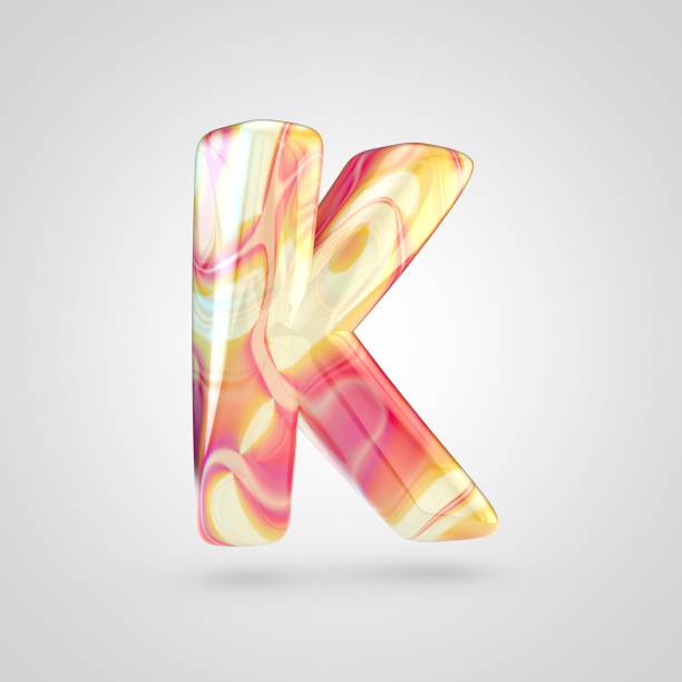 istock Glossy holographic letter K uppercase isolated on white background 926814206