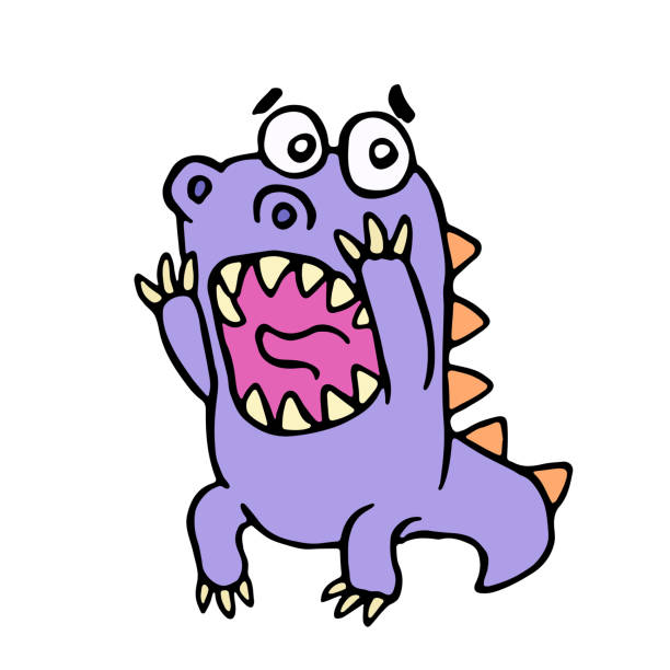 パニックの図にかわいい紫色のドラゴン - dragon terrified fear horror点のイラスト素材／クリップアート素材／マンガ素材／アイコン素材
