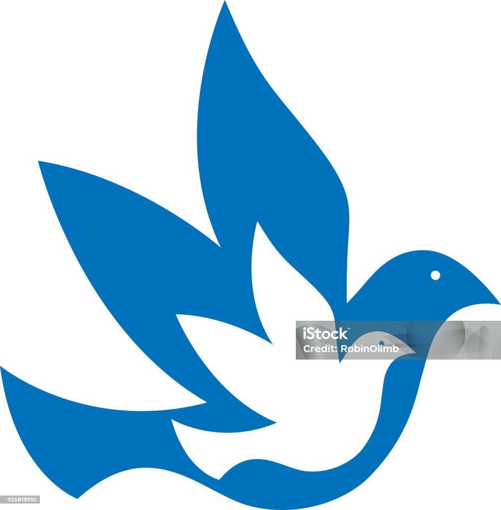 Blue And White Doves Icon Vector illustration of a small white dove on a larger blue dove. Dove - Bird stock vector