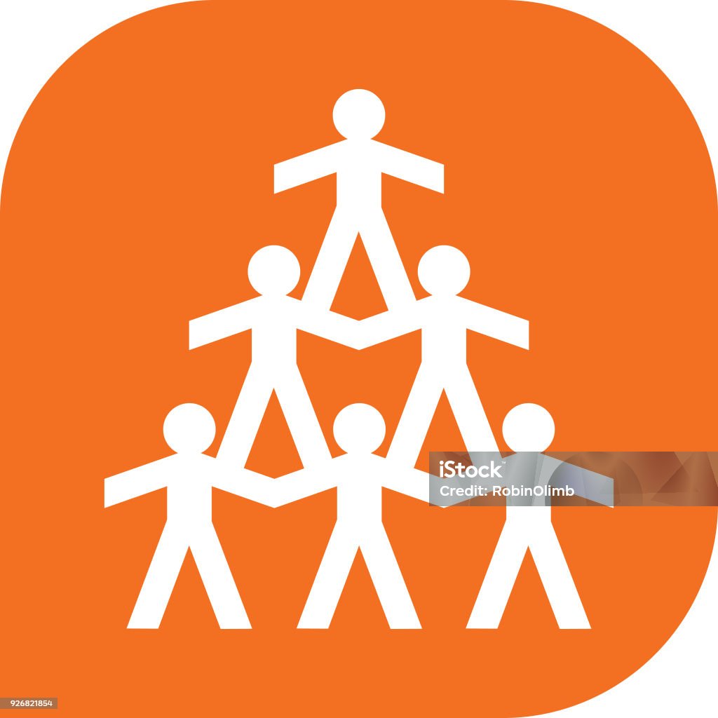 Orange Human Pyramid Icon Vector illustration of a pyramid of white human figures on an orange background. Human Pyramid stock vector