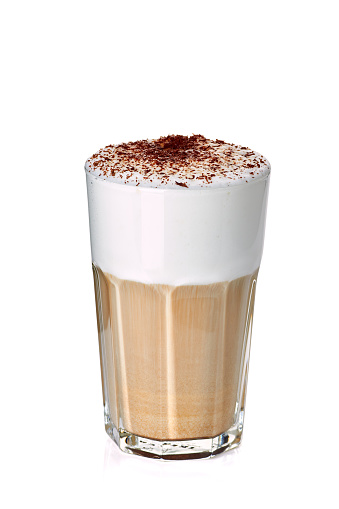 Glass of coffee latte isolated on white background