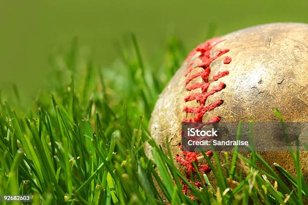 Old Baseball On The Grass Stock Photo - Download Image Now - Baseball - Ball, Baseball - Sport, Old