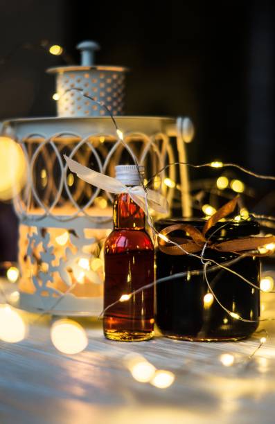 istock Beautiful festive light decor food/drink composition 926829628