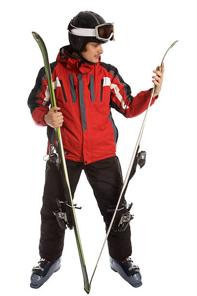Skier check surface of the ski stock photo