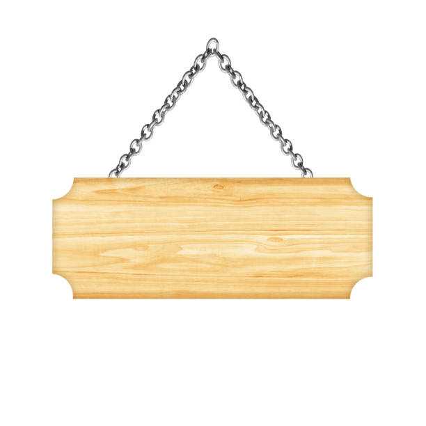 istock Wooden sign hanging on a chain isolated on white background 926841316