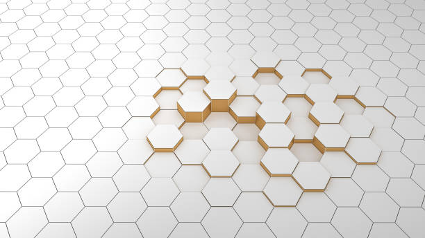 istock Abstract background hexagon white and golden in perspective 926845164