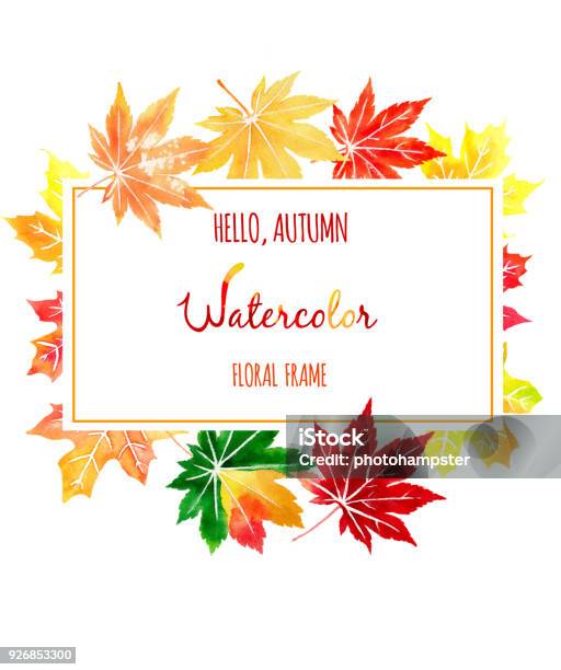 Rectagular Fall Frame Fall Watercolor Hand Drawn Autumn Colored Maple Leaves Rectangular ...