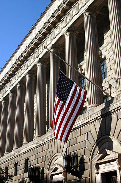 istock Flag at half-mast, grand architecture 92685515
