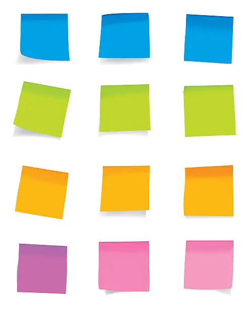 Vector illustration of Arrangements of colorful sticky notes on a white wall