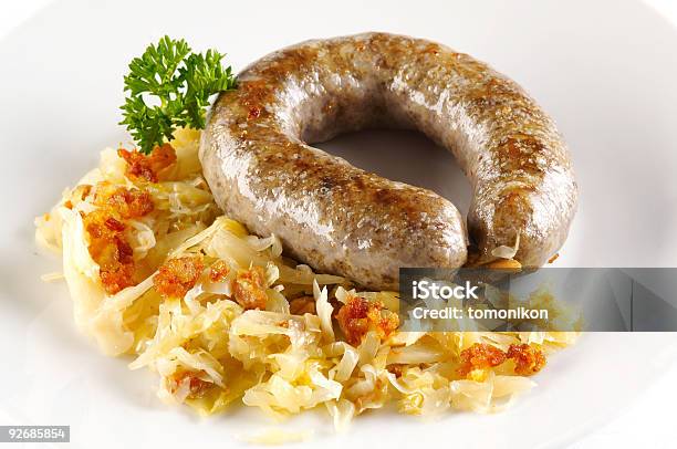 Grilled Sausage With Cabbage Stock Photo - Download Image Now - Baked, Cabbage, Color Image