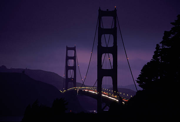 istock Golden Gate Bridge At Night Gorgeous Purple Color 92686622