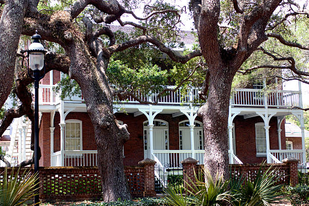 istock A brick southern mansion with large trees in the front yard 92689368