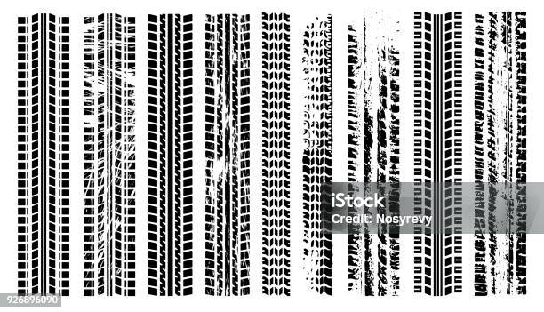 Tires Trail Silhouette Set Imprint Of The Car Grunge Tire Tracks Trace Of Automotive Rubber Black Tire Track Tire Track Isolated Silhouette Vector Tire Track Road Stock Illustration - Download Image Now