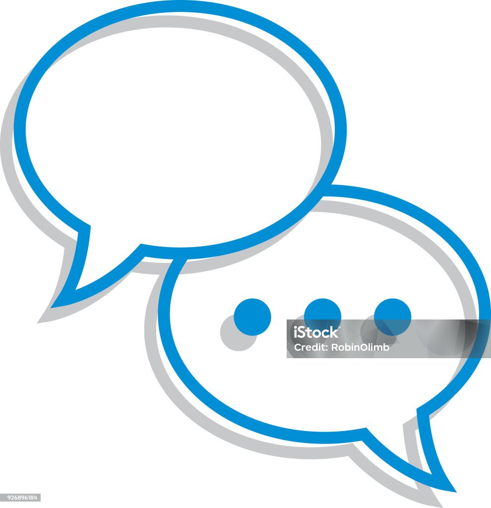 Line Art Speech Bubble Icon Vector illustration of two overlapping blue line art speech bubbles with gray shadows. Discussion stock vector