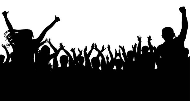 istock Cheerful people crowd, silhouette. Party, applause. Fans dance concert, disco 926896248