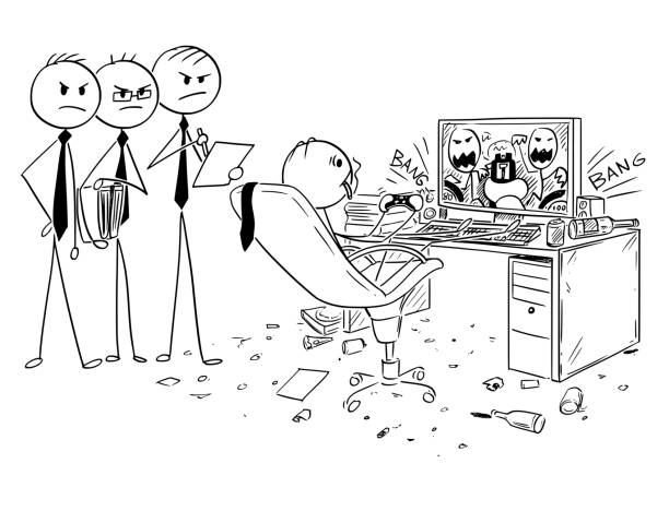 istock Cartoon of Businessman Drinking, Smoking and Playing Computer Game at Work 926899126
