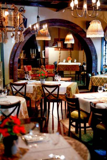 istock Big and luxury restaurant interior in vintage style 926906892