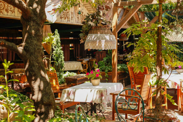 istock Vintage decorated patio with tables in restaurant 926907304