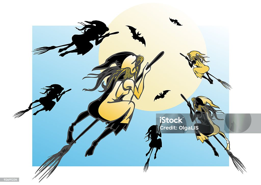Jeune sorcière Balai Sellier - Illustration de Silhouette - Contre-jour libre de droits