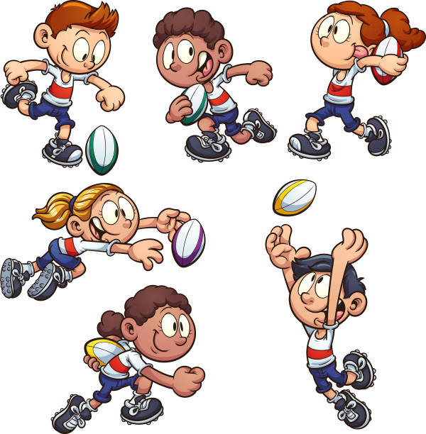 Kids playing rugby vector art illustration