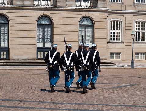 Changing guards at Amalienborg Palace, Copenhagen, Denmark