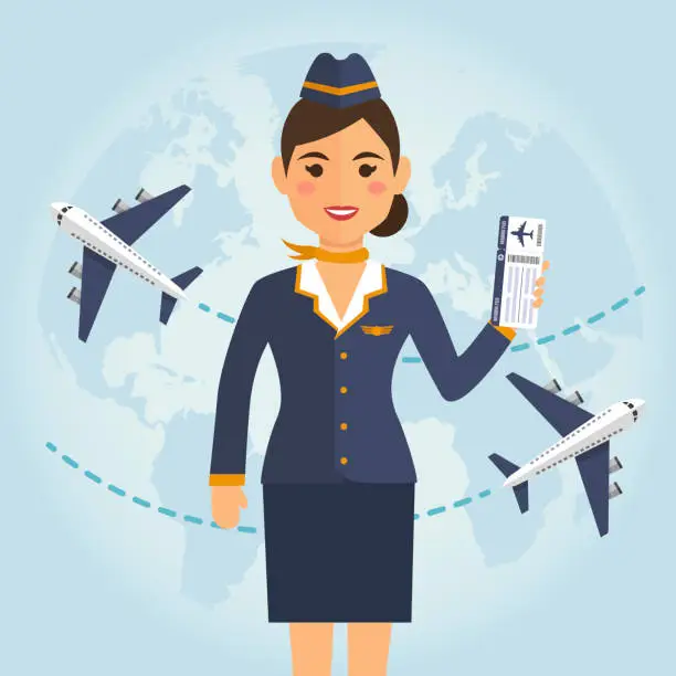Vector illustration of Stewardess woman in uniform
