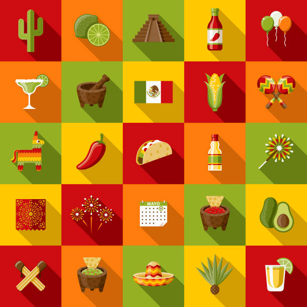 ilustrações de stock, clip art, desenhos animados e ícones de mexico flat design icon set with side shadow - cocktail avocado