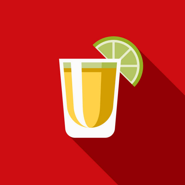 tequila flat design meksyk ikona z cieniem bocznym - shot glass glass alcohol color image stock illustrations