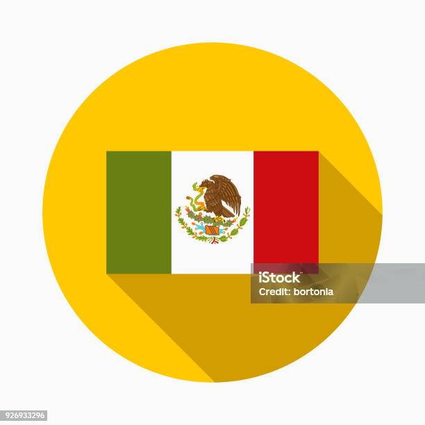 Flag Flat Design Mexico Icon With Side Shadow Stock Illustration - Download Image Now - Eagle - Bird, Snake, Cactus