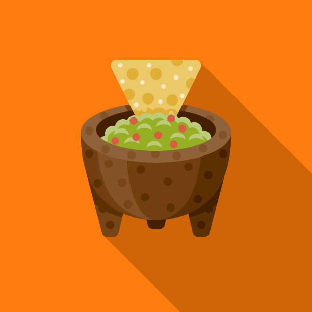 ilustrações de stock, clip art, desenhos animados e ícones de guacamole flat design mexico icon with side shadow - guacamole avocado mexican culture food