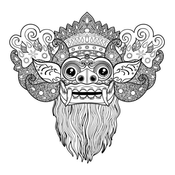 Barong. Traditional ritual Balinese mask. Vector color illustration. vector art illustration