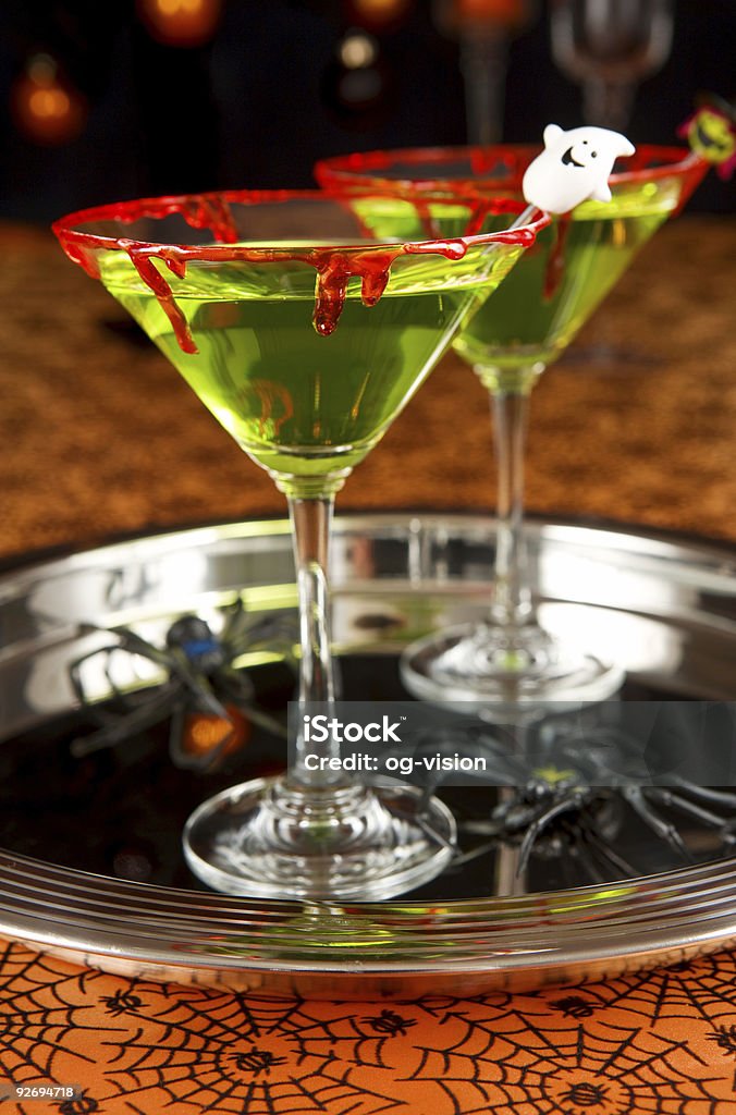 Halloween martinis on silver platter Two bloody glasses of Halloween martini on a silver tray Halloween Stock Photo