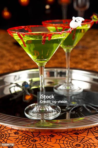 Halloween Martinis On Silver Platter Stock Photo - Download Image Now - Halloween, Drink, Martini