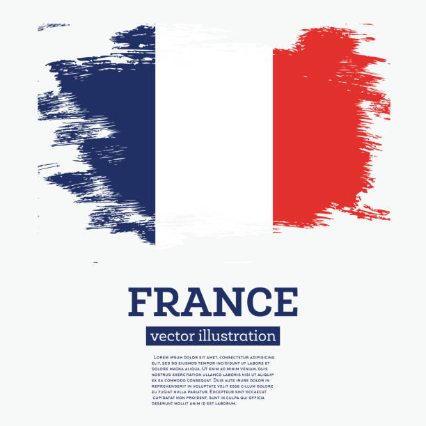 francja flaga z pociągnięciami pędzla. - french flag france red blue stock illustrations
