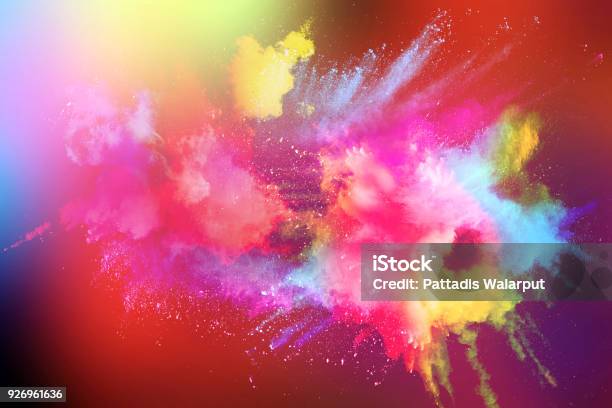 Abstract Multicolored Powder Splatter On White Background Stock Photo - Download Image Now