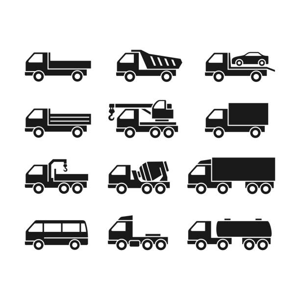 set von icons von lkw - tow truck towing car truck stock-grafiken, -clipart, -cartoons und -symbole