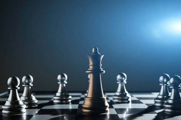 King and Knight of chess setup on dark background .