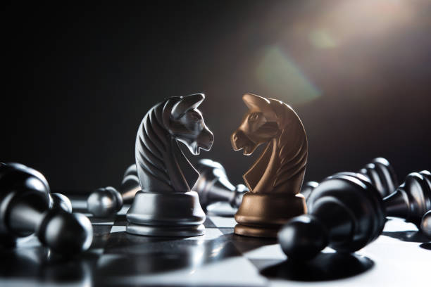 istock Chess battle defeat pawn of silver team.