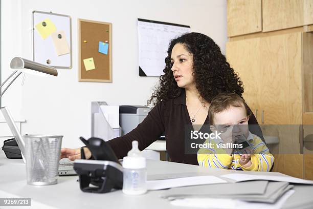 Woman In Home Office With Child Stock Photo - Download Image Now - Adult, Baby - Human Age, Boys