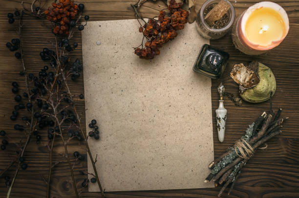 istock Magic paranormal table. Witch doctor. Alternative medicine. Herbal medicine. Shaman. Druid. Magic items. 926974216