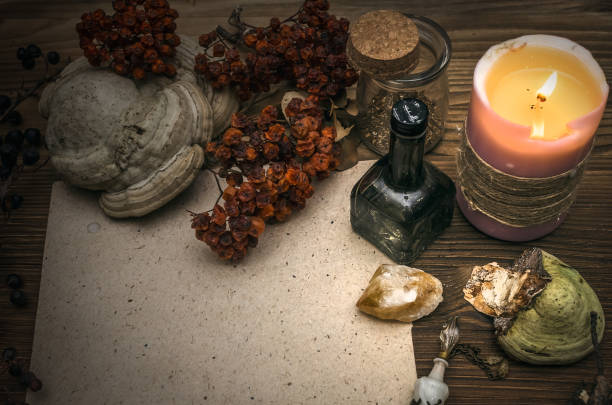 istock Magic paranormal table. Witch doctor. Alternative medicine. Herbal medicine. Shaman. Druid. Magic items. 926974252