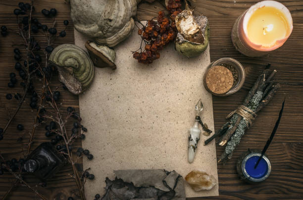 istock Magic paranormal table. Witch doctor. Alternative medicine. Herbal medicine. Shaman. Druid. Magic items. 926974326