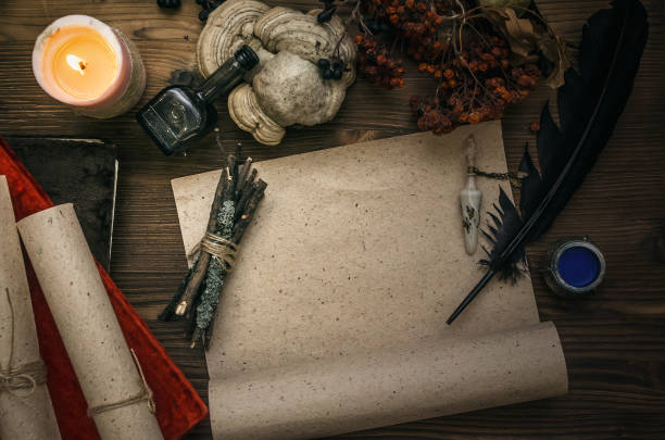 istock Magic paranormal table. Witch doctor. Alternative medicine. Herbal medicine. Shaman. Druid. Magic items. 926974662