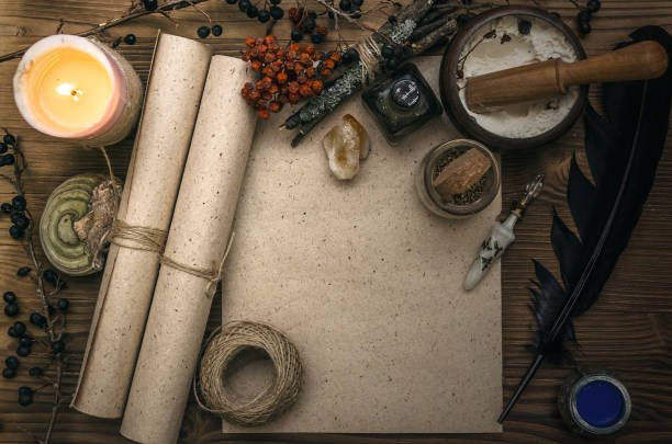 istock Magic paranormal table. Witch doctor. Alternative medicine. Herbal medicine. Shaman. Druid. Magic items. 926974936