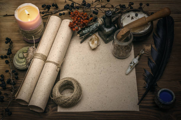 istock Magic paranormal table. Witch doctor. Alternative medicine. Herbal medicine. Shaman. Druid. Magic items. 926974940