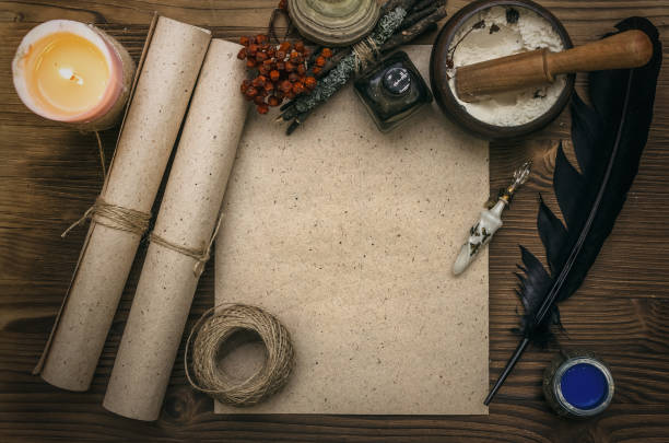 istock Magic paranormal table. Witch doctor. Alternative medicine. Herbal medicine. Shaman. Druid. Magic items. 926974942
