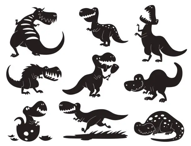 Vector illustration of Dinosaurs vector dino silhouette animal tyrannosaurus t-rex danger creature force wild jurassic predator prehistoric extinct illustration