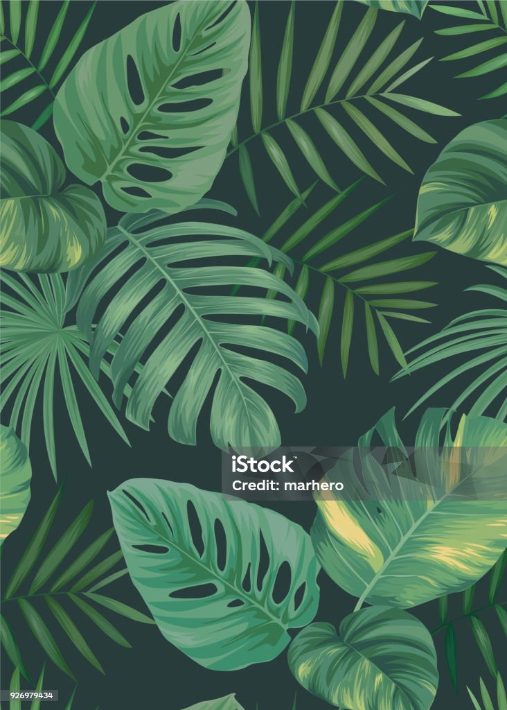 Tropical seamless pattern with palm leaves background. Tropical seamless pattern with palm leaves background. Vector set of exotic tropical garden for holiday invitations, greeting card and fashion design. Tropical Climate stock vector