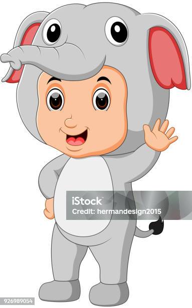 Cute Boy Cartoon Wearing Elephant Costume Stock Illustration - Download Image Now - Adult, Animal, Animal Trunk